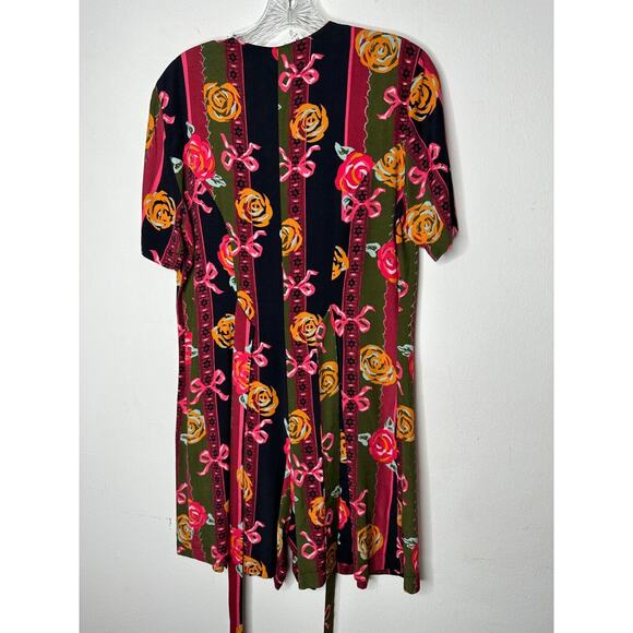 NWT RARE Vintage Dead Stock Black Green Stripe Red Rose Pink Bow Romper Medium - Picture 8 of 9